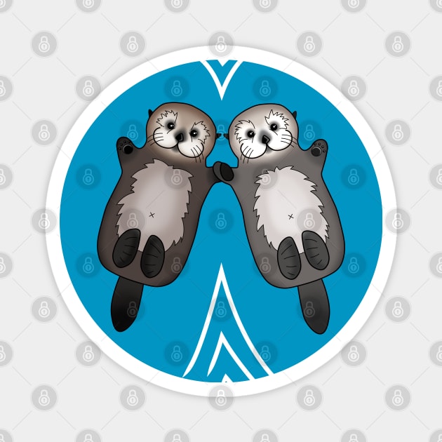 Otters Holding Hands - Otter Couple Magnet by prettyinink